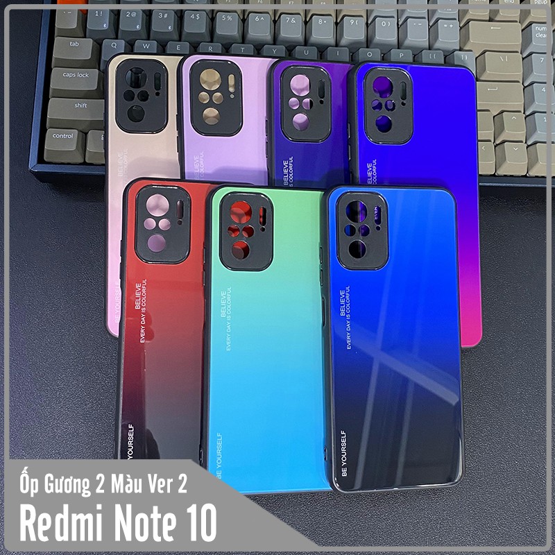 Ốp lưng cho Xiaomi Redmi Note 10 gương cứng 2 màu Gradient Ver 2 , viền TPU dẻo đen