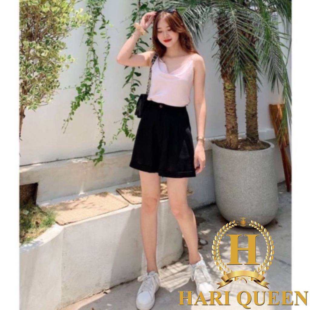 Quần Đùi Kaki Cạp Cao Màu Đen HARIQUEEN