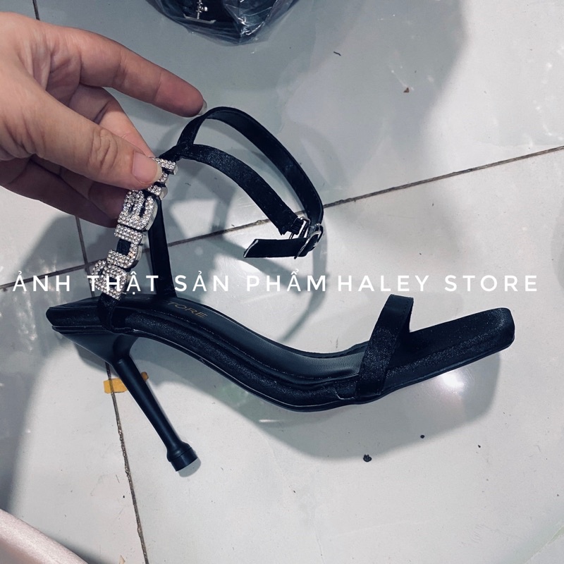 Giày sandal nữ HALEY STORE cao gót 9p khoá WANG đính đá xoàn lấp lánh tiểu thư sang trọng rẻ bền đẹp