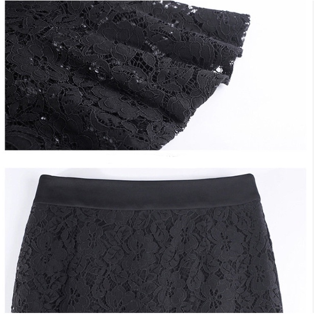 Chân Váy Ren Lưng Cao Dáng Chữ A Màu Đen Phong Cách Công Sở Cho Nữ