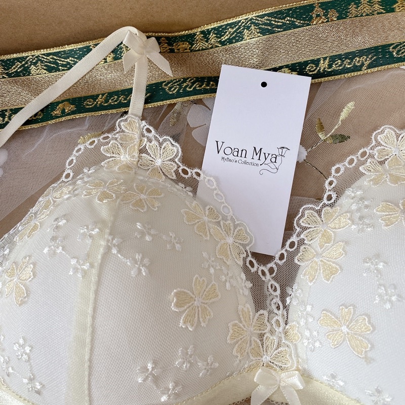 Set hoa mai Ren thêu vàng Mút mỏng - mút đệm, Không gọng Voanmya Voan Mya Collection Pastel Bralette