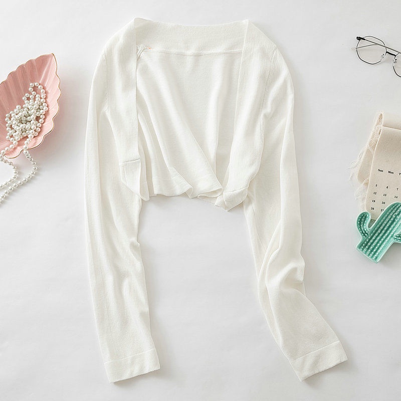 Áo Cardigan Dệt Kim Lụa Mát Màu Trắng Phong Cách Mới Dành Cho Nữ