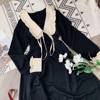 VÁY MIDI CỔ SEN PHỐI BÈO (KHÁCH IB TRƯỚC KHI MUA GIÚP SHOP Ạ)