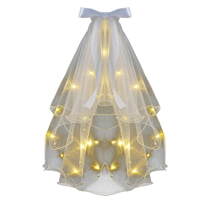 Ch *  Mạng Che Mặt Đèn led Nhiều Lớp Dành Cho Cô Dâu Trong Tiệc Cưới