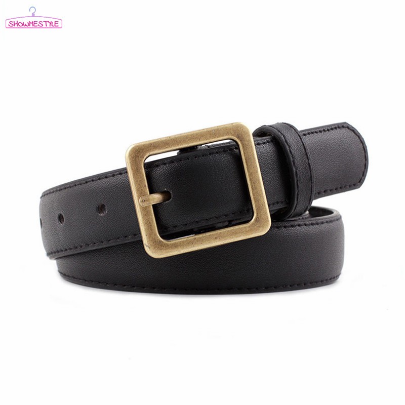 SH Vintage Women Circle Square Pin Buckles Waist Belt Female Gold Buckle Jeans Wild Belts