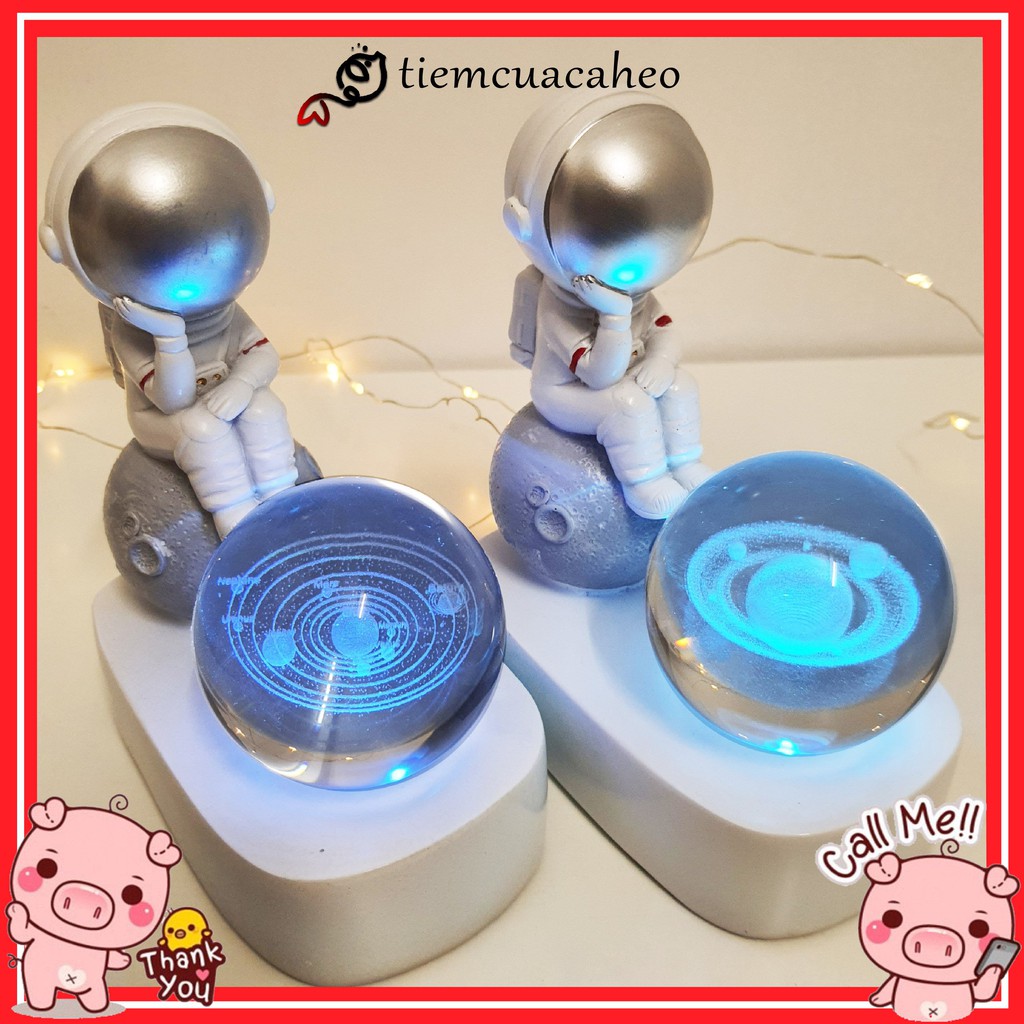 (Sẵn Hàng Tại TP HCM) Đèn led, đèn ngủ Phi Hành Gia đổi màu decor tặng kèm quả cầu thủy tinh thiết kế dải Ngân Hà