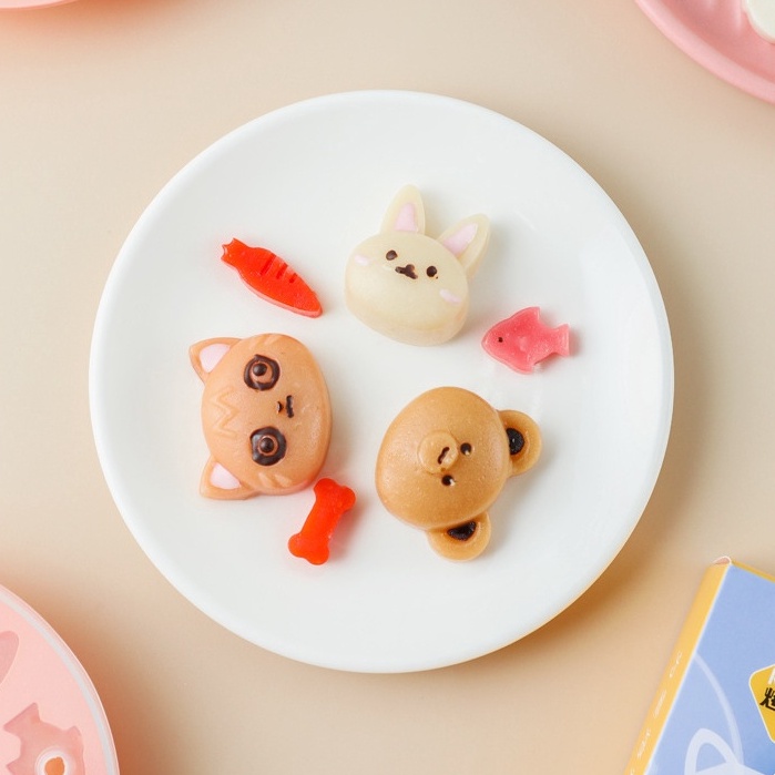 Khuôn bánh silicon hình con vật có nắp, khuôn hấp bánh nướng bánh làm pudding cho bé ăn dặm