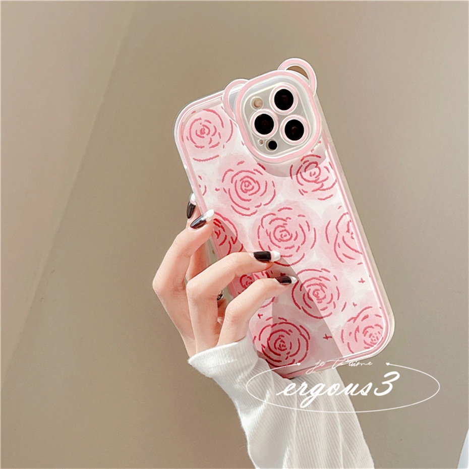 Ốp Điện Thoại Mềm Họa Tiết Hoa Hồng / Gấu Cho iPhone 14 13 12 11 Pro Max SE2020 X XR Xs Max 7 8 6 6s Plus