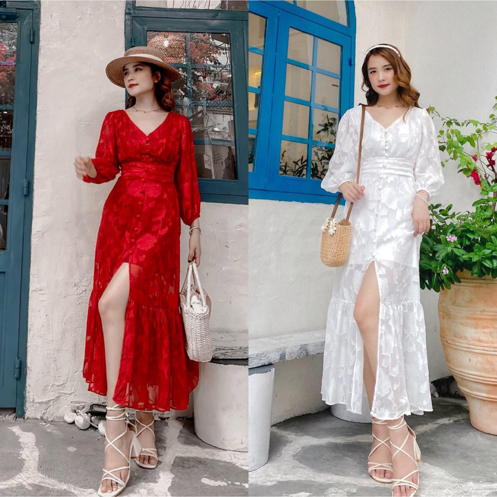 Đầm váy maxi dự tiệc, đi chơi, dạo phố, chụp ảnh cưới, hình kỷ yếu thiết kế xẻ chân đuôi cá, tay lỡ bo viền siêu hot