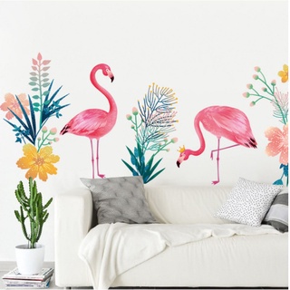 Tranh dán tường 3D Đôi chim hồng hạc [Size 125x55cm]