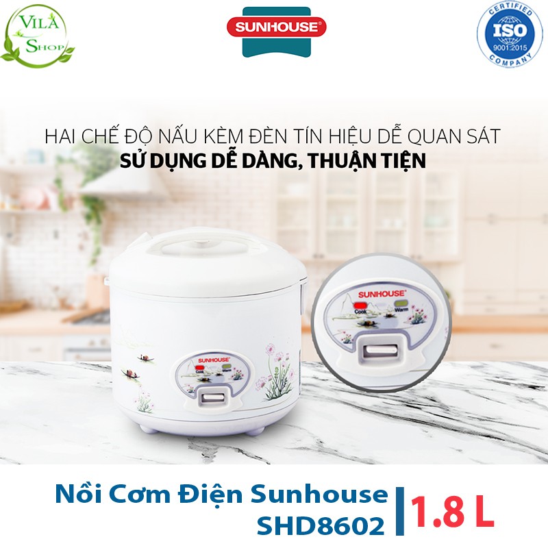 Nồi Cơm Điện, Nồi Cơm Đa Năng Sunhouse SHD8602 1.8L, Lòng Nồi Chống Dính Whitford (USA) Siêu Bền