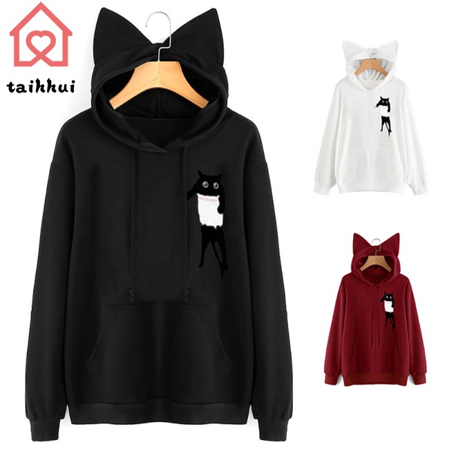 Áo Hoodie Tai Mèo Tay Dài Thời Trang Cho Nữ