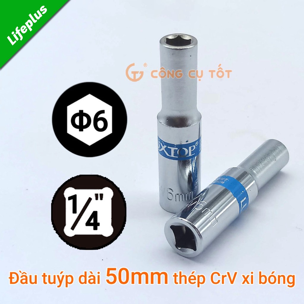 Đầu tuýp 1/4 dài 50mm thép CrV xi bóng