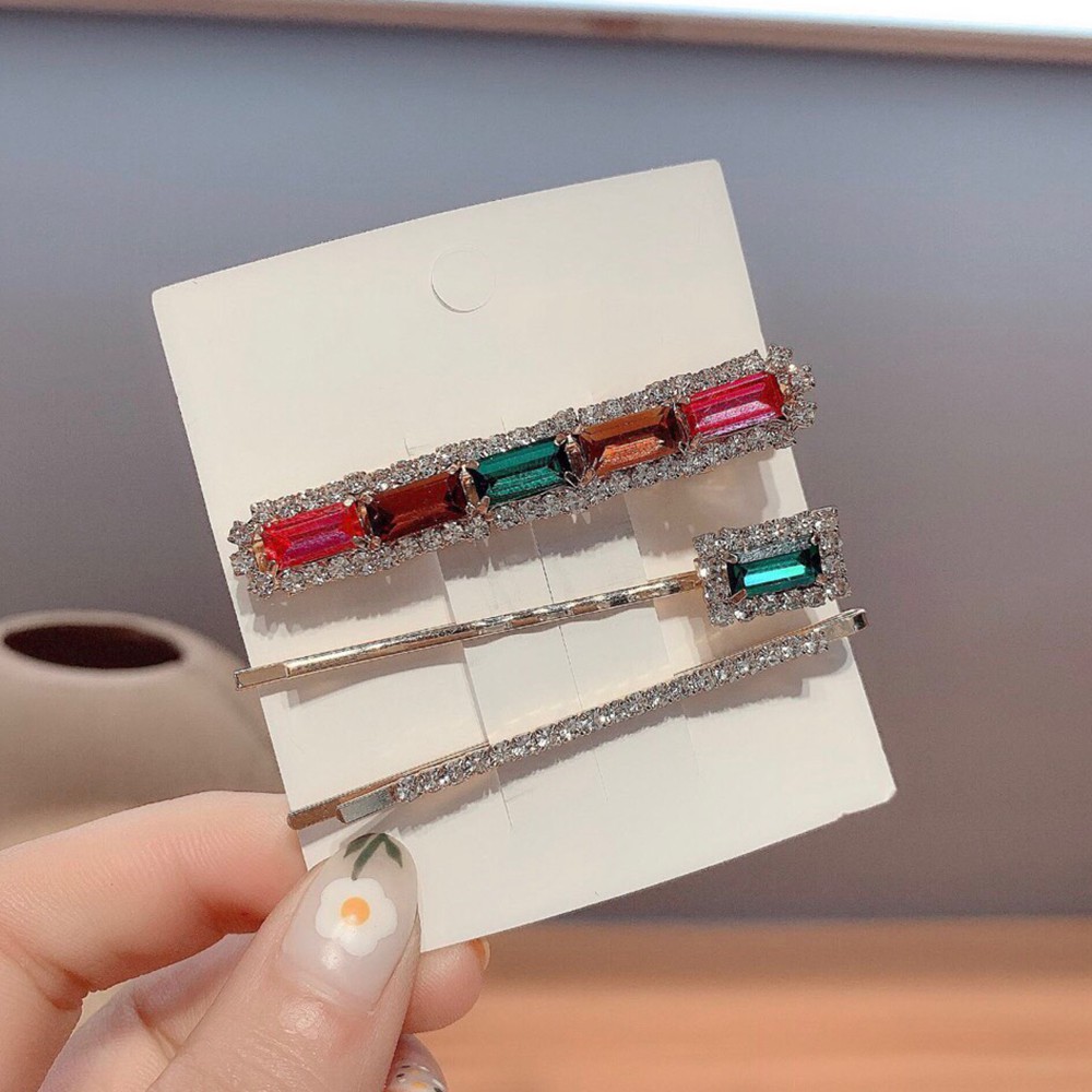 Set 3 kẹp tóc mái đính đá màu sang trọng DTOnline (tùy chọn)
