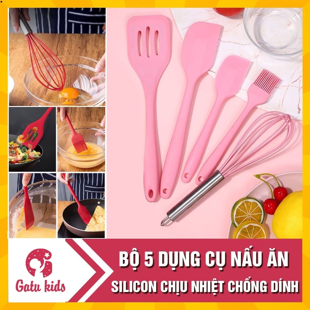 Bộ dụng cụ nấu ăn silicon 5 chi tiết chịu nhiệt chống dính cao cấp