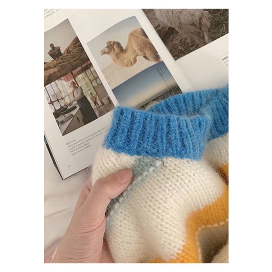 Áo sweater dáng rộng màu sắc cầu vồng thời trang mùa thu cho nữ