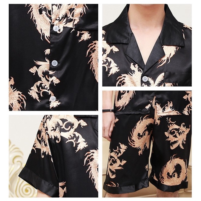 Bộ Pijama Long Phụng Bigbang Luxury Đồ Bộ Mặc Nhà Cộc Tay Họa Tiết Long Phụng Dành Cho Nam