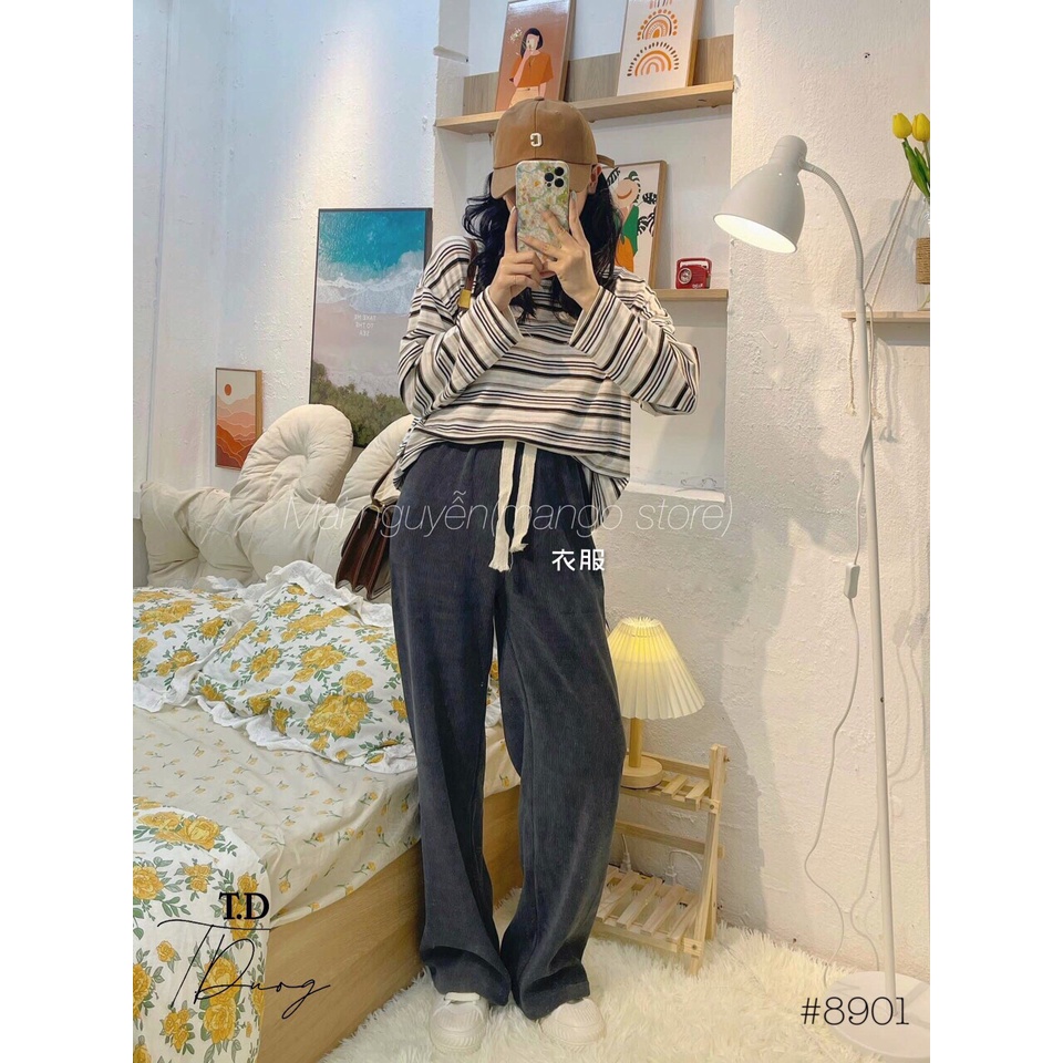 Quần suông nữ ullzzang vải nhung tăm ống rộng cao cấp 4 màu Bingshop
