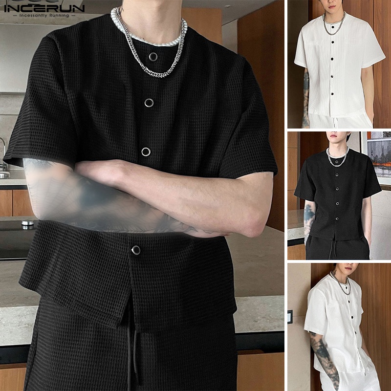 Áo thun INCERUN tay ngắn màu sắc đơn giản cho nam