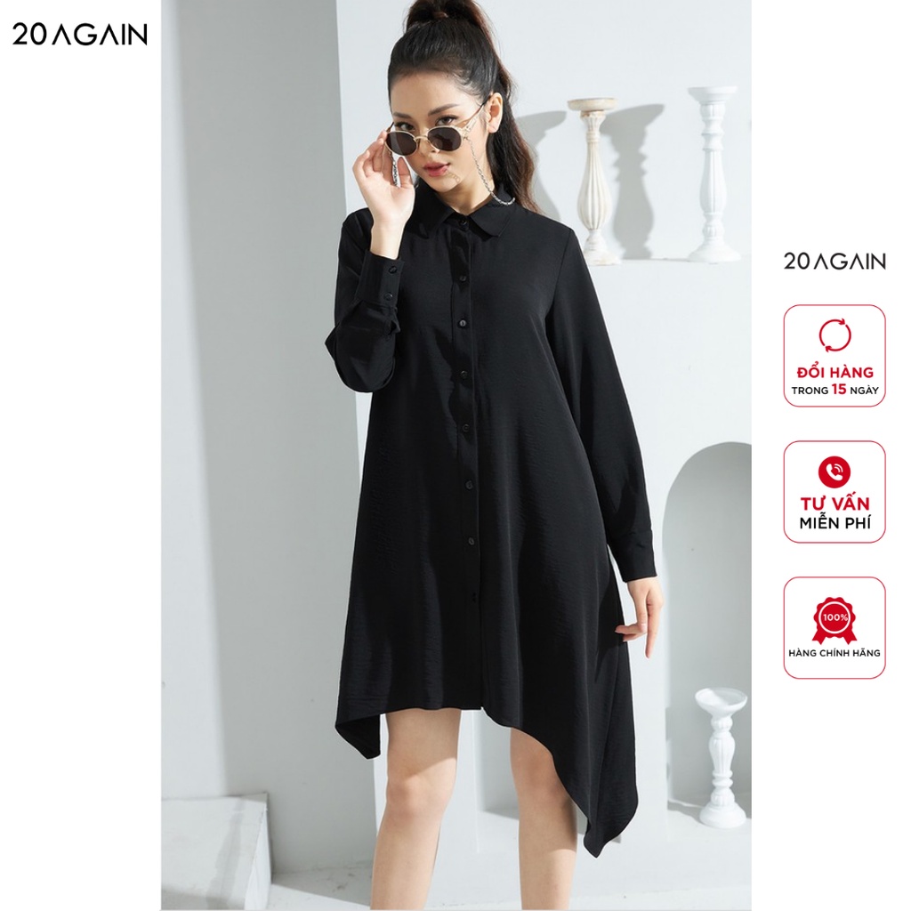 Đầm suông cổ đức 20AGAIN thiết kế công sở thanh lịch chất lanh lụa DXA1221