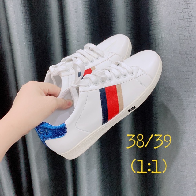 Giày Thể Thao Da Màu Trắng Cải Màu Đỏ Xanh Phong Cách Đường Phố Trẻ Trung