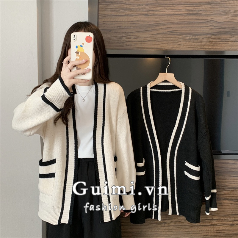 Áo Khoác cardigan Dệt Kim Tay Dài Dáng Rộng Màu Sắc Nổi Bật Phong Cách Hàn Quốc Cho Nữ