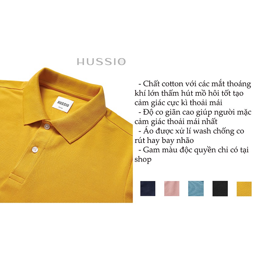 Áo polo nam cá sấu HUSSIO màu vàng tay ngắn cổ bẻ | BigBuy360 - bigbuy360.vn