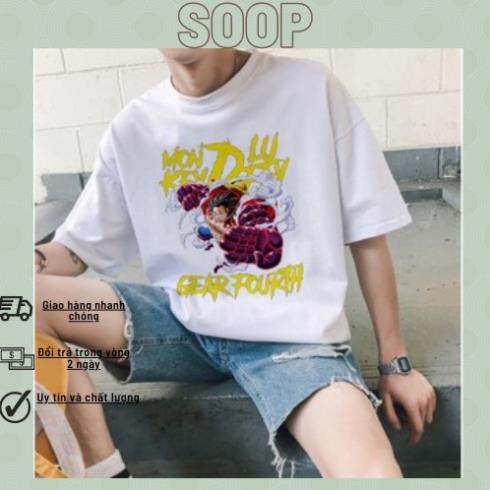 Áo Thun Nam Tay Lỡ Unisex Màu Trắng Monkey D.luffy gear fourth | One Piece, áo phông nam oversize chất cực đẹp