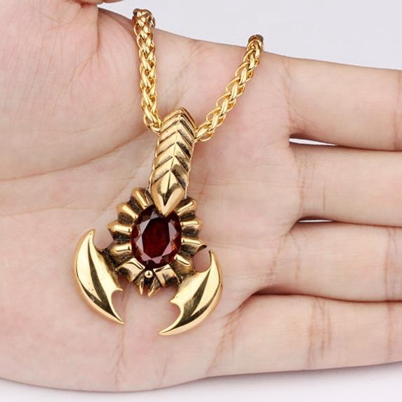 Vòng cổ mặt hình bọ cạp đính đá đỏ phong cách steampunk cổ điển cho nam