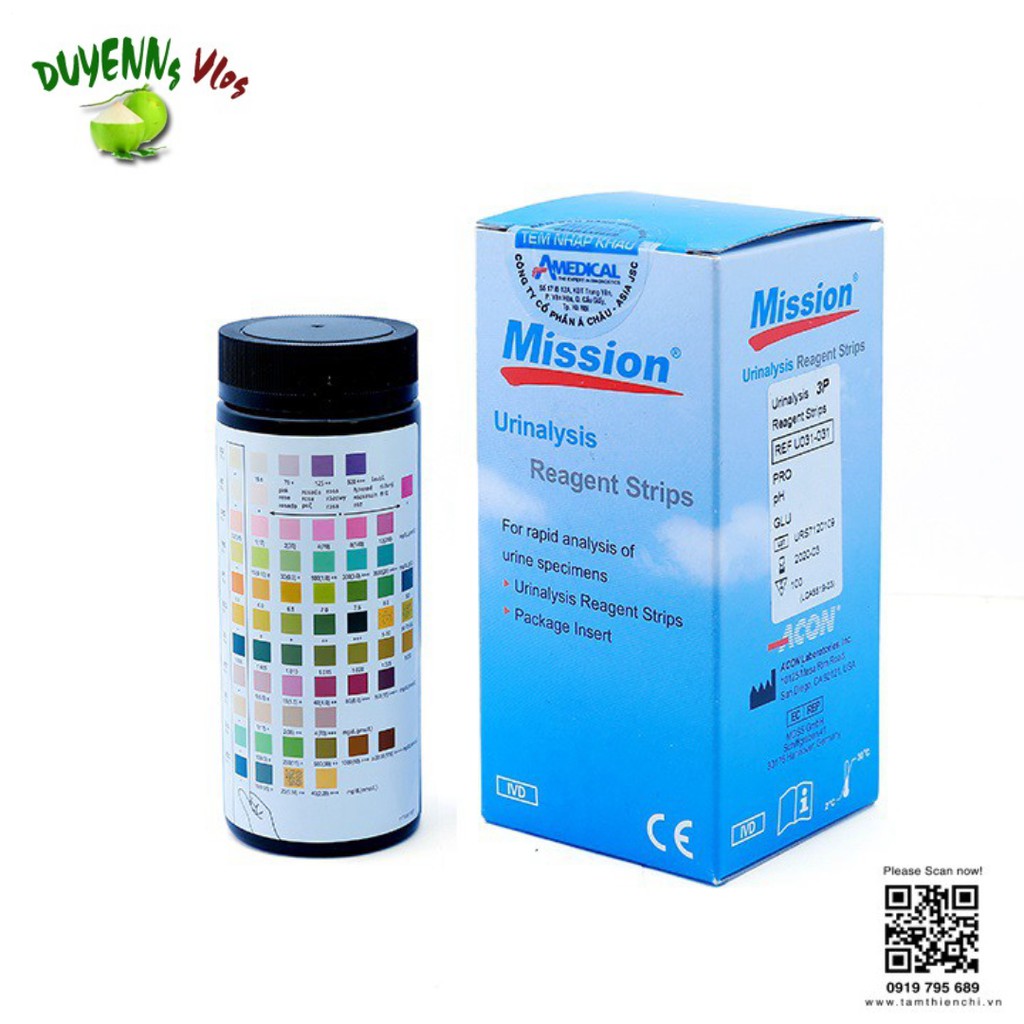 [CHÍNH HÃNG] Que thử nước tiểu ACON Mission 3 thông số hộp 100 test Home