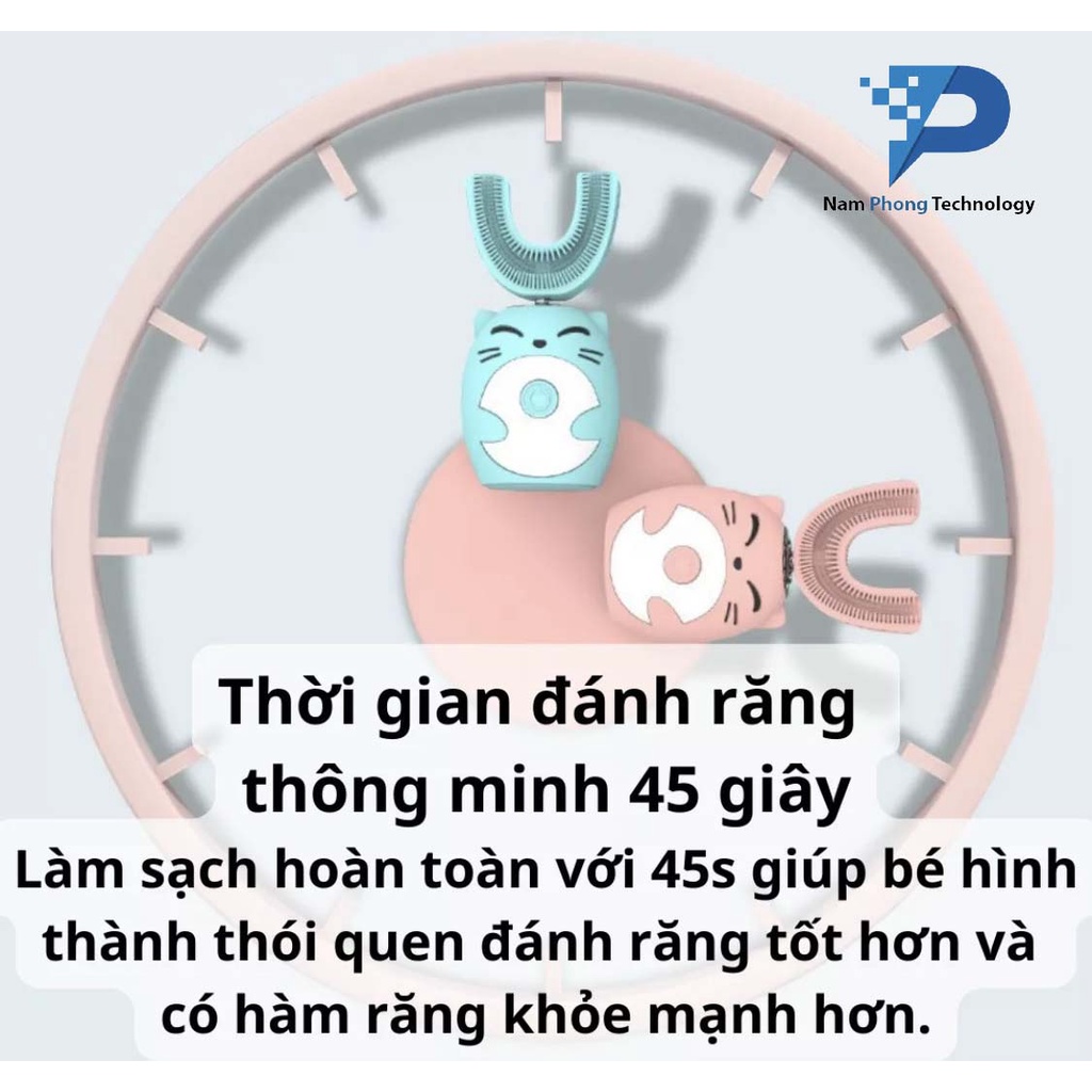 Bàn Chải Đánh Răng Điện Cho Bé Hình Thú Ngộ Nghĩnh DHA - Kiểu Dáng Thiết Kế Chữ U Thông Minh - NAMPHONG TECHNOLOGY
