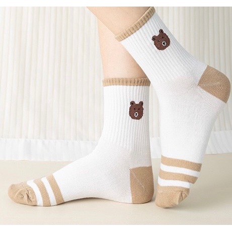 Tất Cổ Cao Vớ Cổ Cao Nam Nữ Kiểu Dáng Retro Gấu Nhiều Màu Dễ Thương 494 Vải Cotton Co Giãn Thời Trang - Hazo
