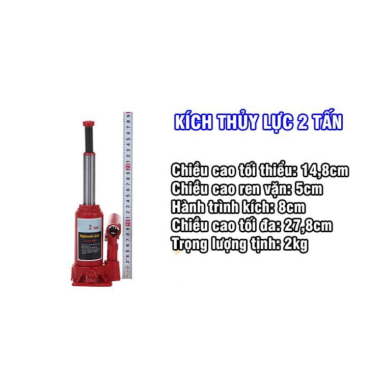 Kích Thủy Lực 2 Tấn Hydraulic Jack Kích Tháo Lốp Ô Tô, Xe Hơi Chuyên Dụng Nhỏ Gọn An Toàn