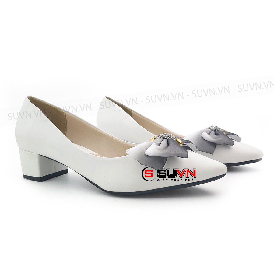Giày đế vuông 3 phân mũi nhọn thắt nơ xinh đẹp cao cấp Suvn