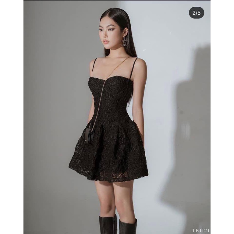 Đầm xòe 2 dây cúp ngực chất ren nổi siêu xịn
