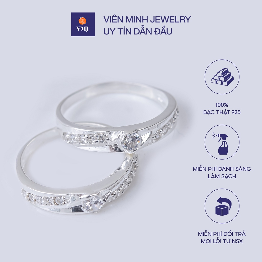 Nhẫn đôi nam nữ VMJ bạc thật 925 cao cấp, nhẫn cặp tình yêu đính đá sáng đẹp - VMJ53