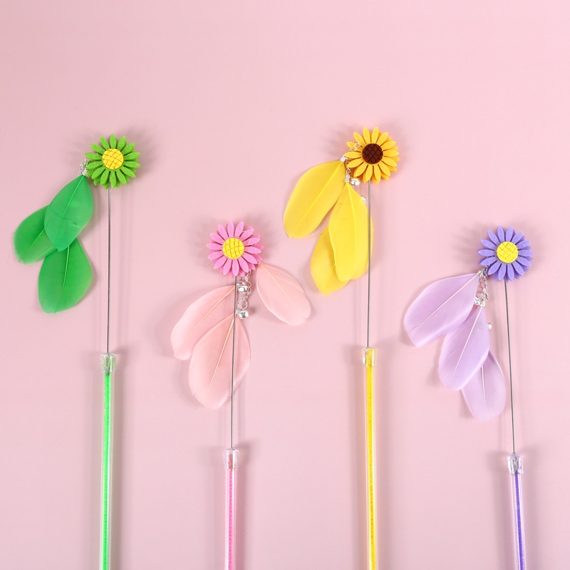 &lt;cutepethome&gt;Gậy Đồ Chơi Gắn Lông Vũ Hình Hoa Cúc Nhỏ Cho Mèo Cưng