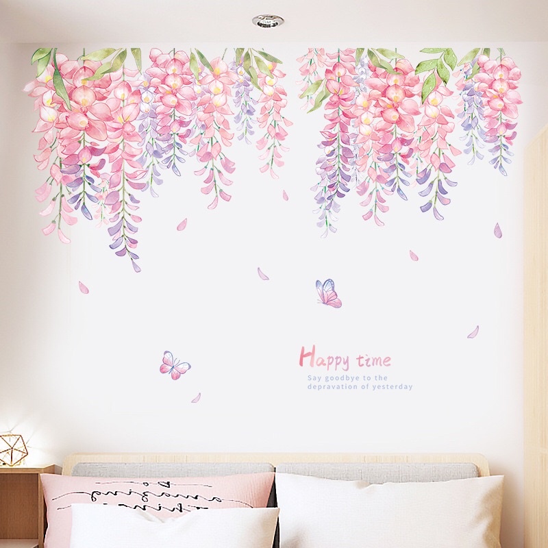 Decal dán tường, Tranh dán tường tán hoa hồng phấn xinh xắn