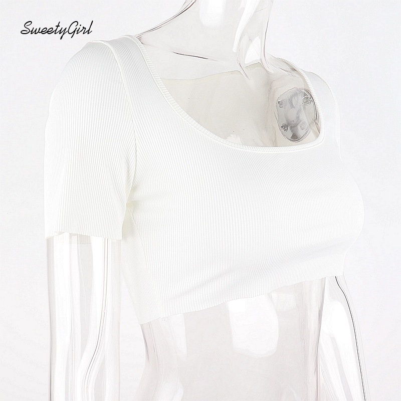 Áo Croptop Tay Ngắn Cổ Chữ U Màu Trơn Thời Trang Dành Cho Nữ