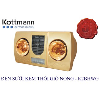 ⚡️FLASH SALE 50%⚡️{ Hàng chính_hãng}Đèn sưởi nhà tắm 2 bóng kèm thổi gió nóng Kottmann K2B-HW-G K2BHWG