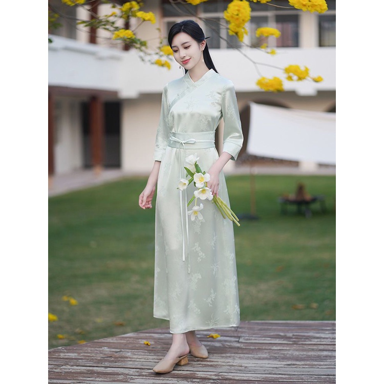 [M &amp; E] Sườn Xám Cách Tân Phong Cách Trung Hoa Cổ Điển Thanh Lịch Thời Trang Mùa Thu 2022 Mới Cho Nữ