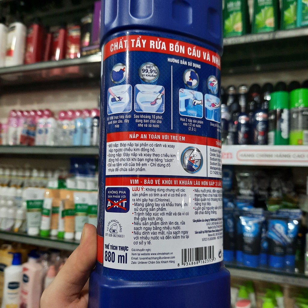 Nước Tẩy Bồn Cầu Vim Diệt Khuẩn (880ml)