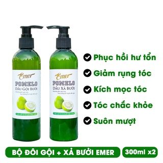 Bộ đôi dầu gội dầu xả tinh dầu bưởi pomelo EMER 300ml x2 kích mọc tóc giảm rụng Mỹ Phẩm Sỉ Emer