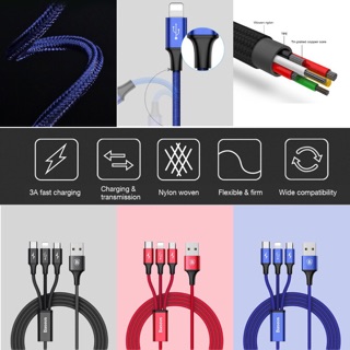Cáp sạc rapid series 3-in-1 baseus lightning+micro+type c