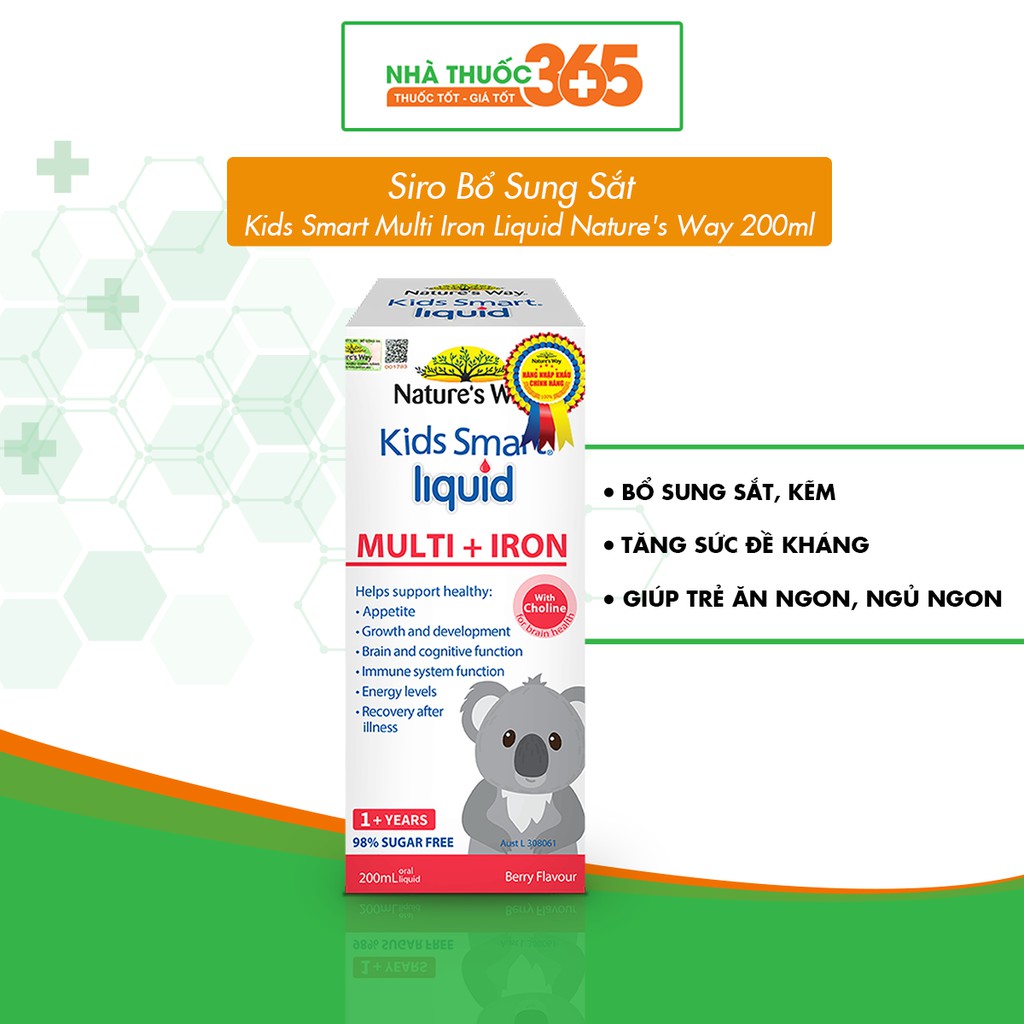 Siro Uống Nature's Way Kids Smart Liquid Multi + Iron Hỗ Trợ Nâng Cao Sức Đề Kháng Cho Trẻ 200ml