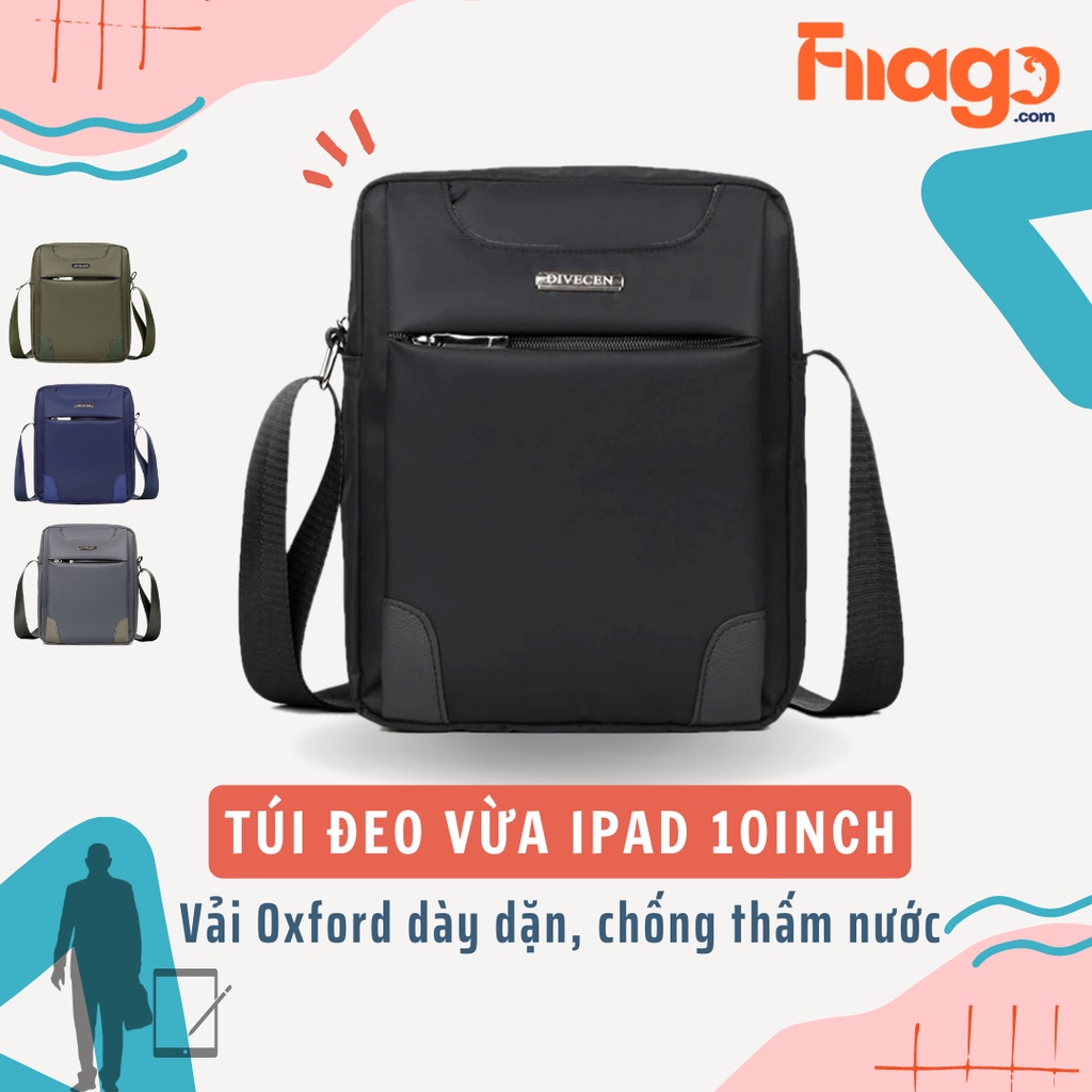 Túi Đeo Chéo Vải Chống Nước Thấm Để iPad 10 inch T1084 Nhiều Màu Xanh Navy, Đen, Đen Xám, Xanh Rêu Fiiago Shop
