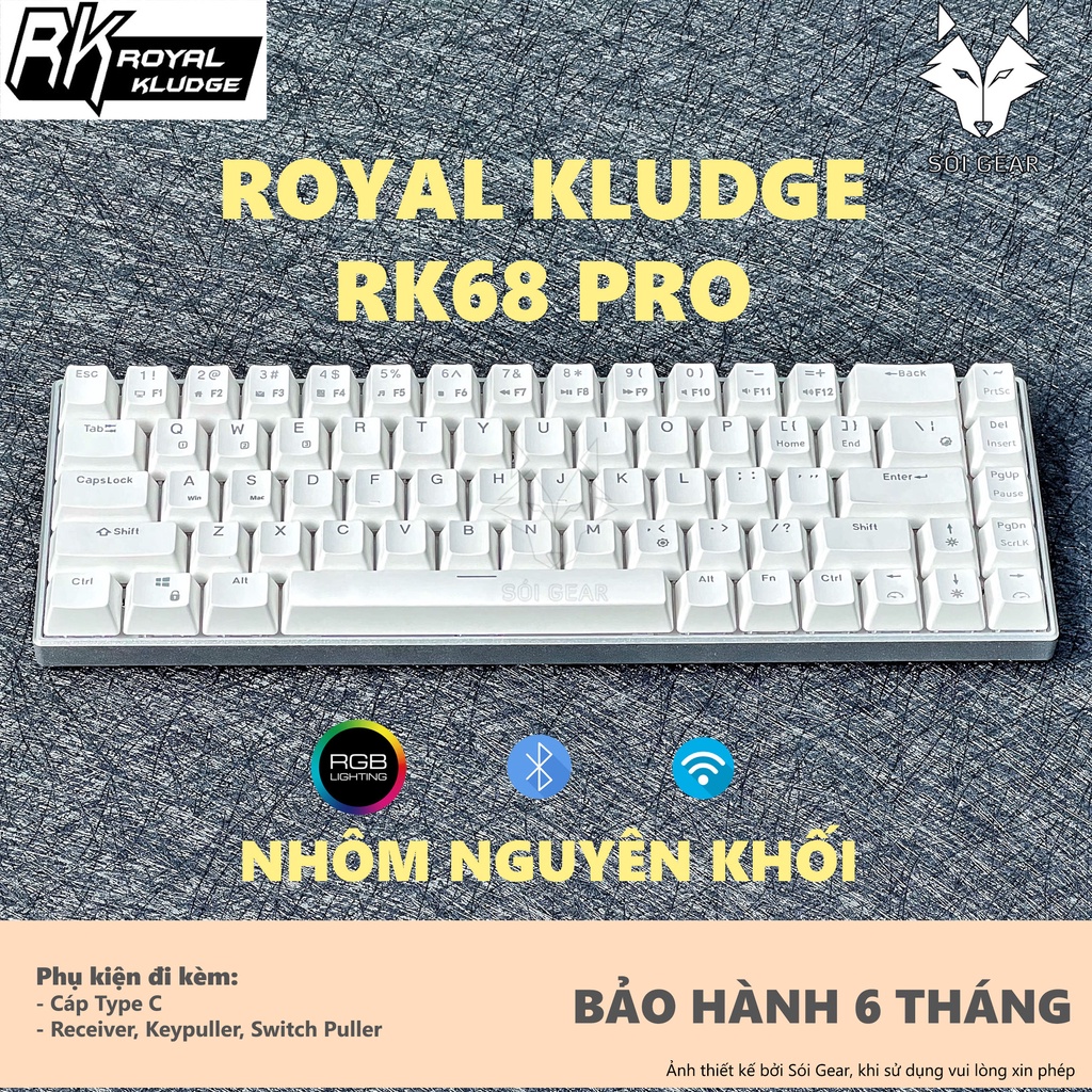 Bàn phím cơ không dây Royal Kludge RK68 Pro Nhôm nguyên khối, Hotswap, RGB | Type C | Wireless 2.4G | Bluetooth 5.0