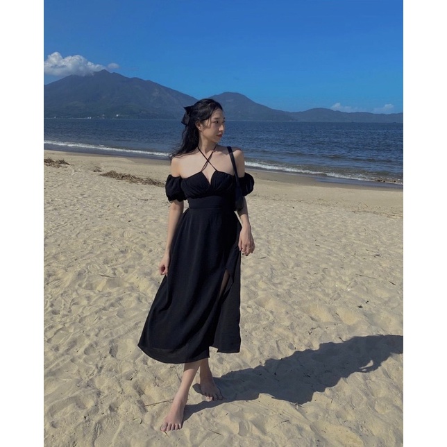 MAXI XANH RỚT VAI DÂY CỔ YẾM CUTOUT LƯNG BOCHUN | BigBuy360 - bigbuy360.vn