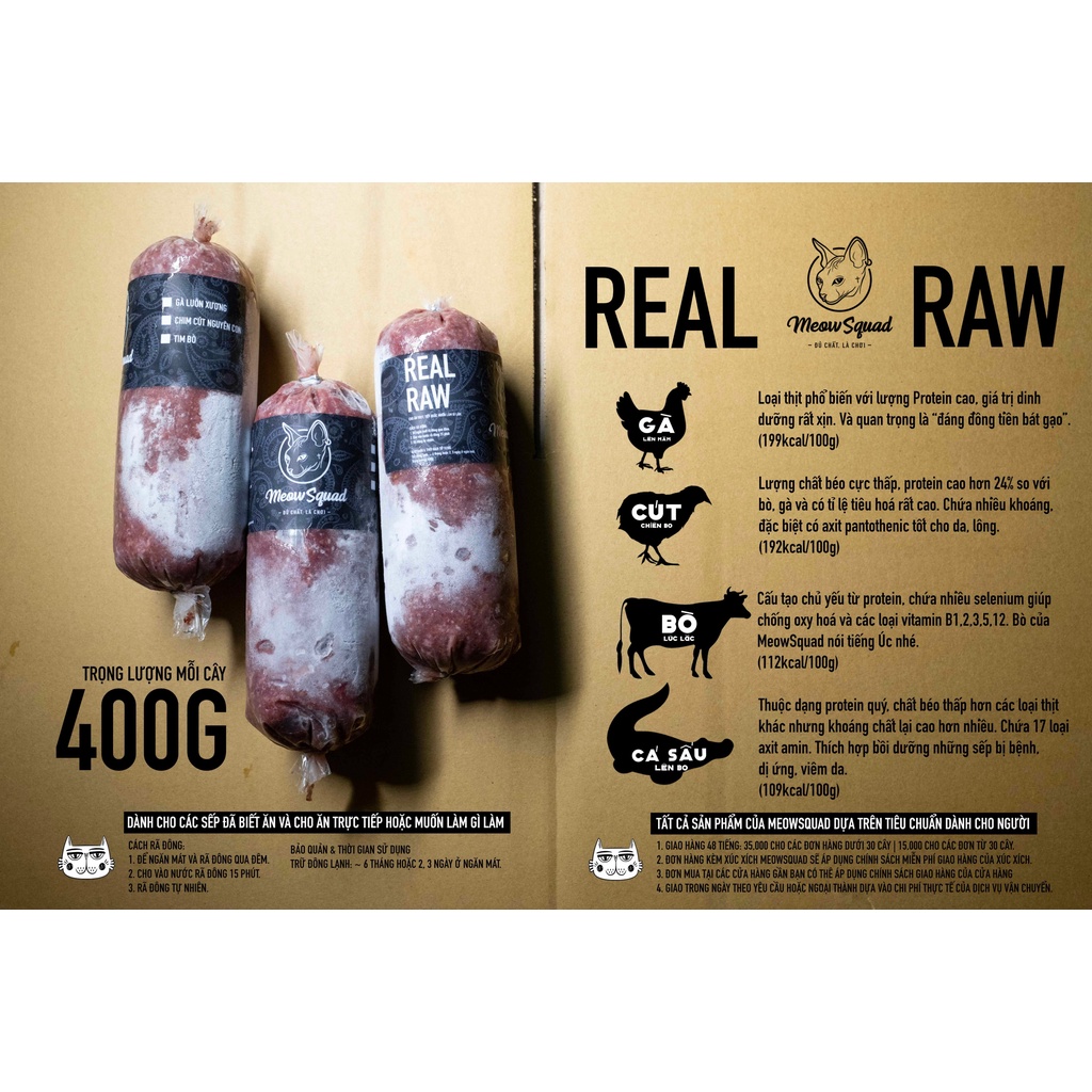 [Hỏa tốc 1h] RAW FOOD cho mèo - Meowsquad Real Raw 400gr Việt Nam