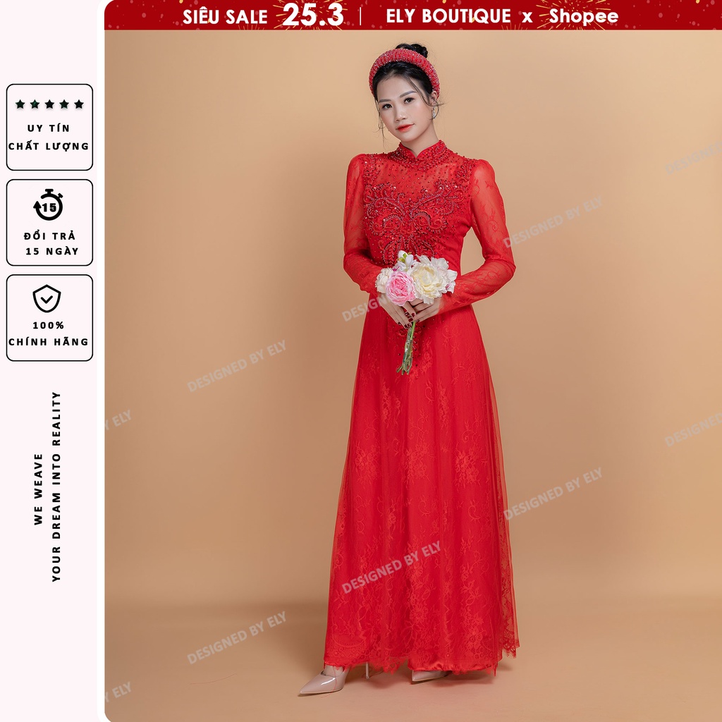 Áo dài cưới truyền thống ELY Boutique kết thủ công tinh tế chắc chắn 3 lớp 6 tà